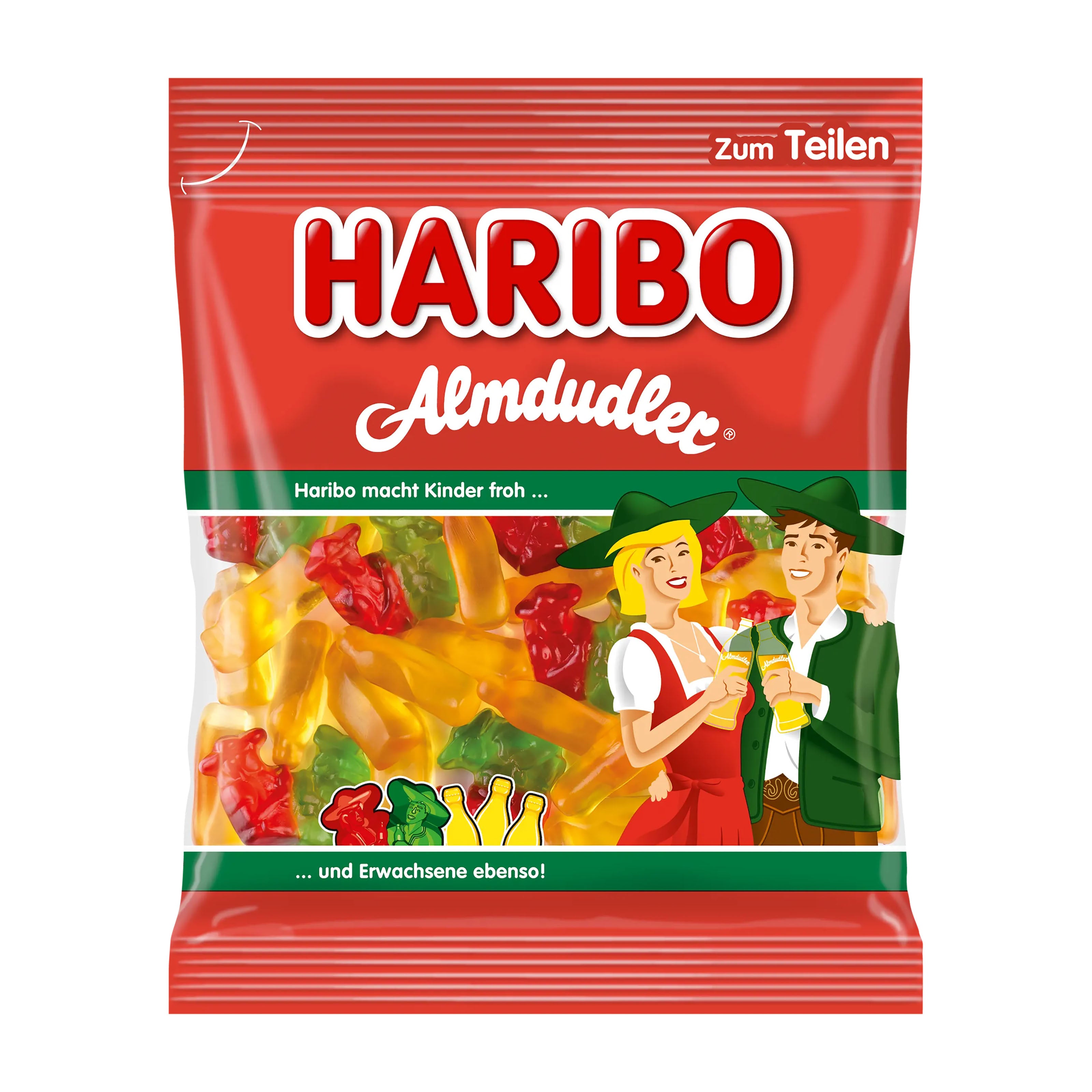 Haribo Almdudler gummy candy package with cartoon characters on a white background