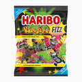 Haribo Vampire Fizz gummy candy bag on a light gray background.