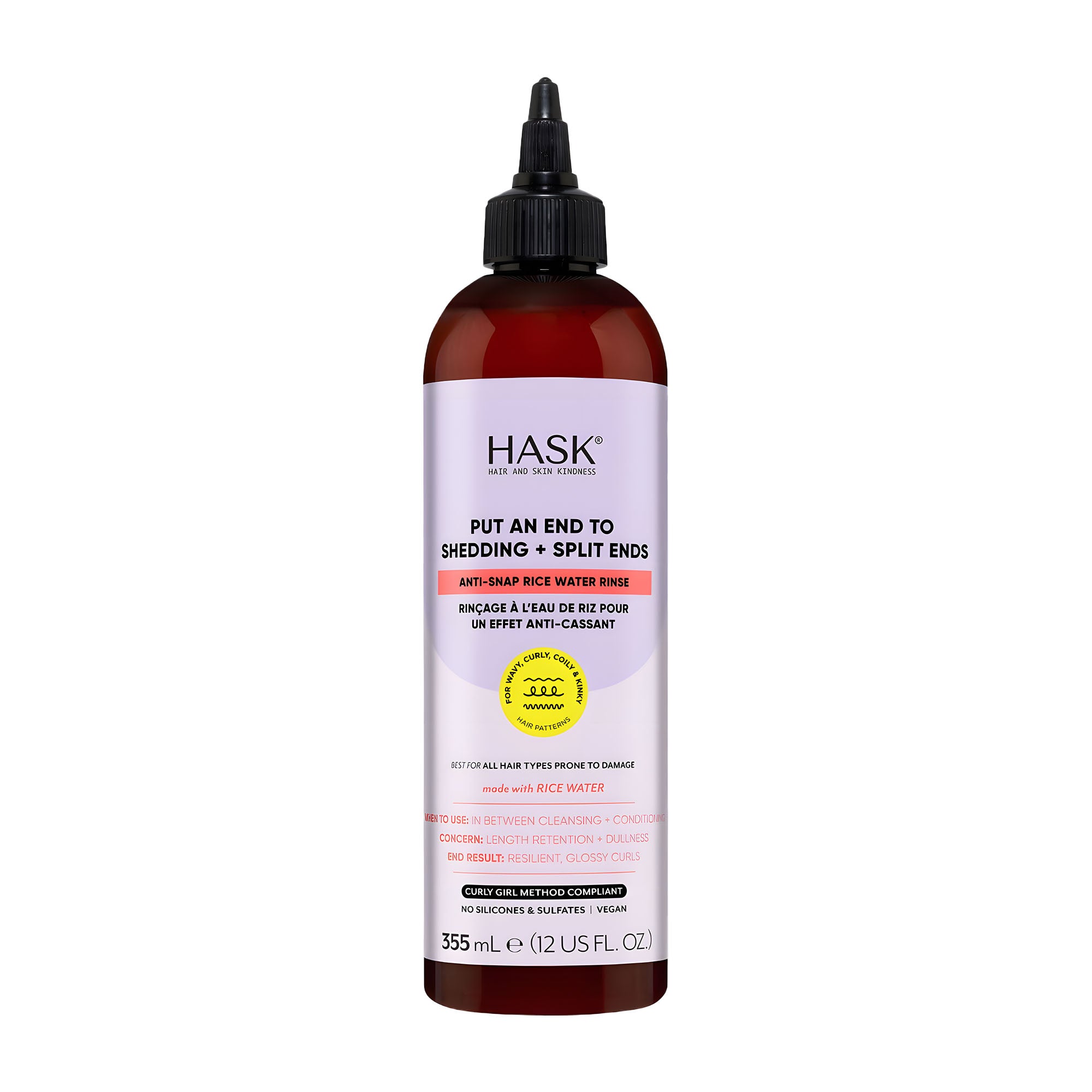HASK Rice Water Rinse for curly and wavy hair, 355 mL