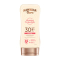 Hawaiian Tropic Glowing Protection sunscreen lotion bottle with SPF 30 on a white background