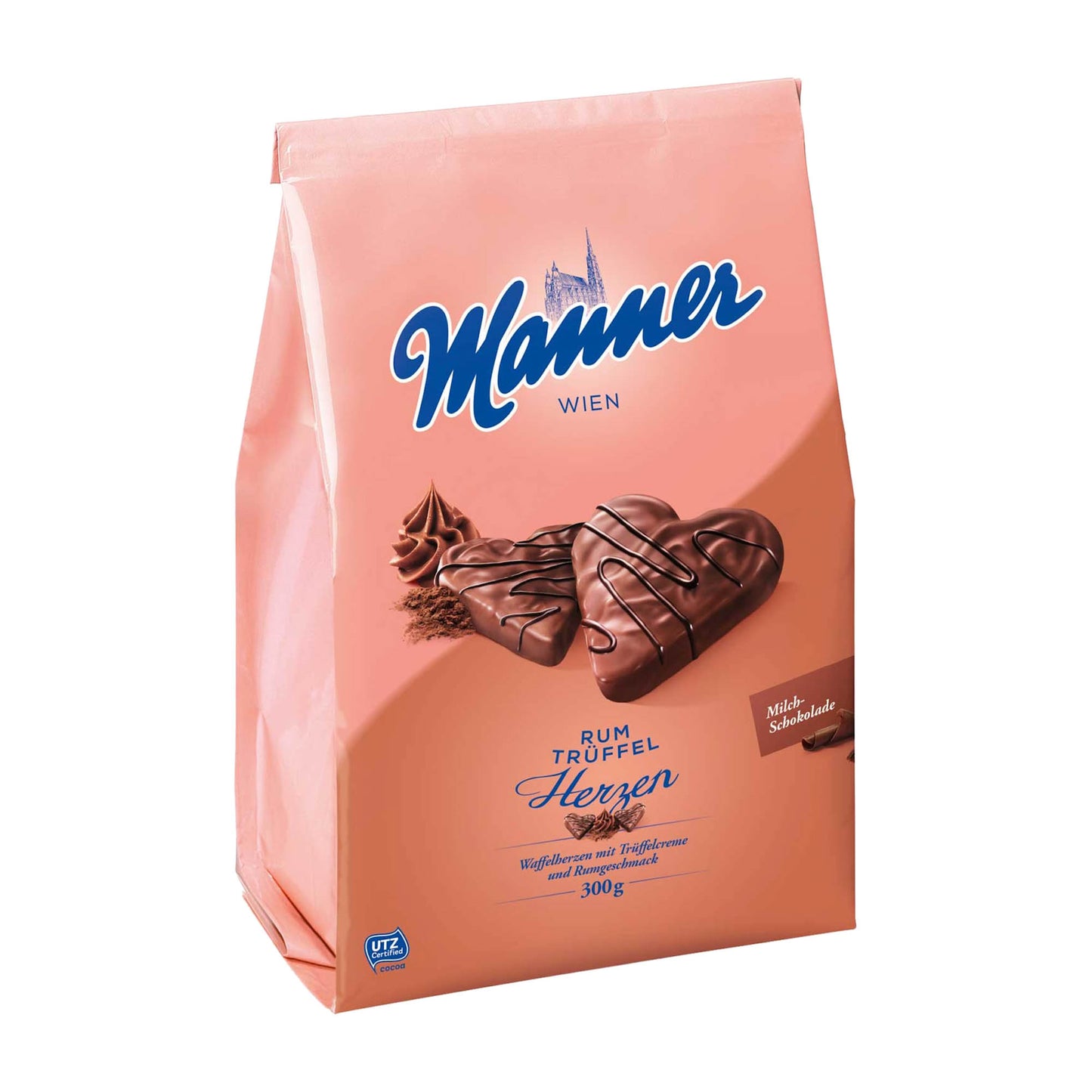 Manner Herzen Rum-Trüffel-Milchschokoladen-Waffelherzen, 300 g