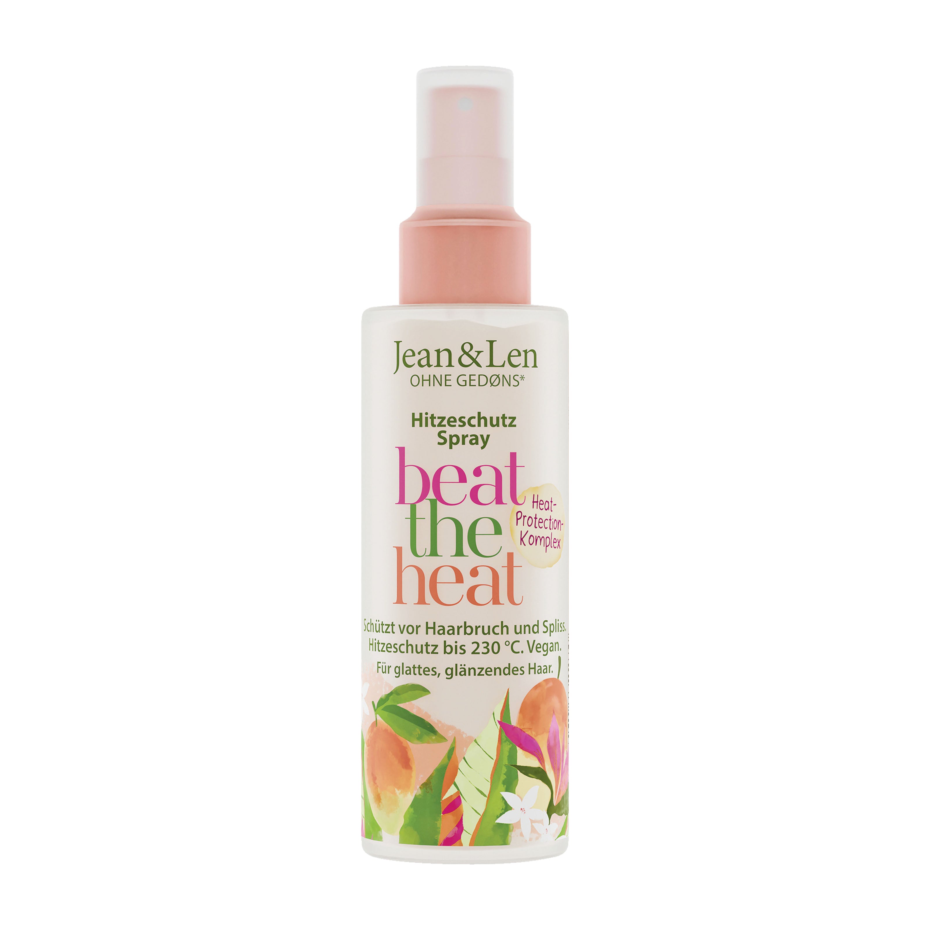 Jean & Len Beat The Heat heat protection spray bottle on a white background