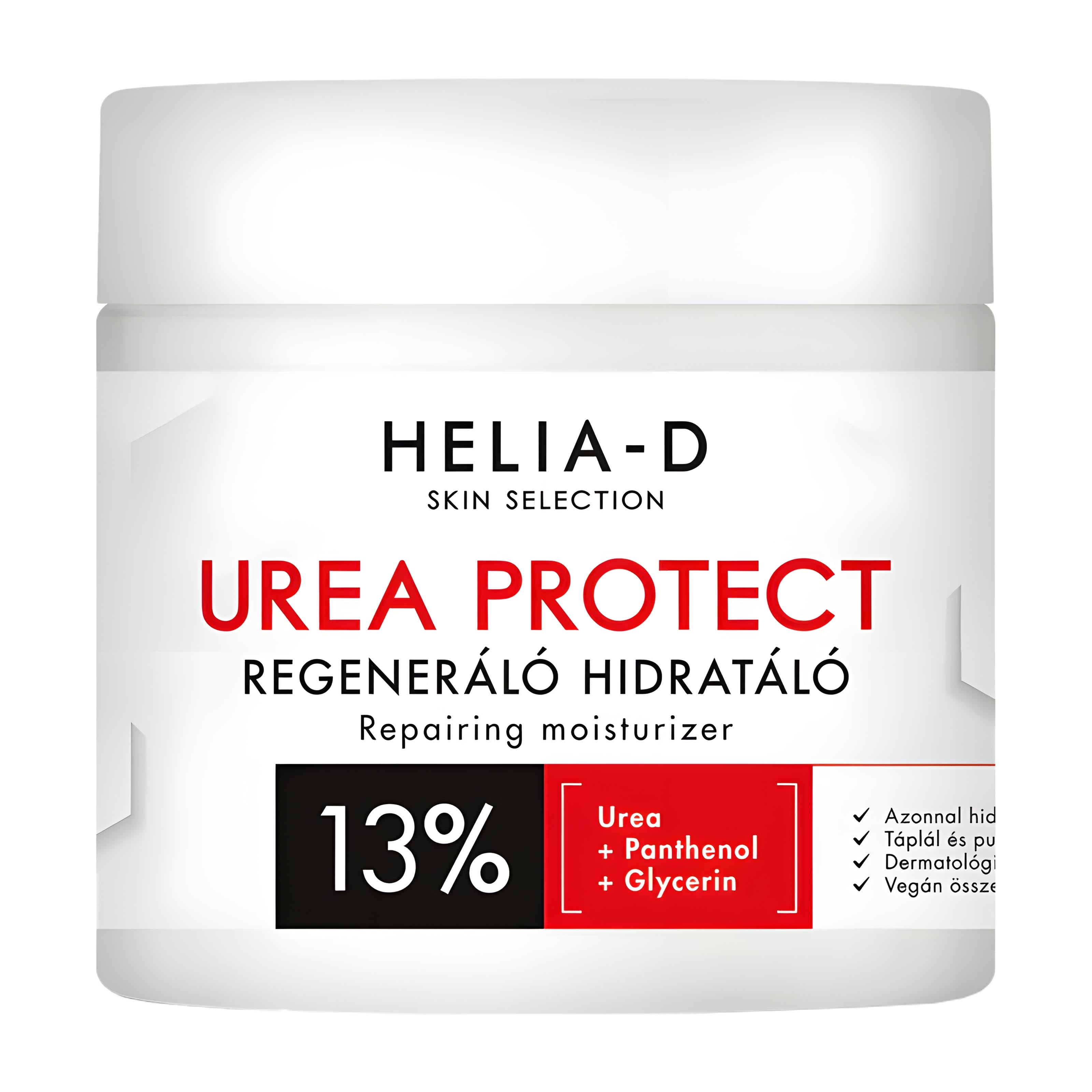 Jar of Helia-D Urea Protect repairing moisturizer with text on a white background