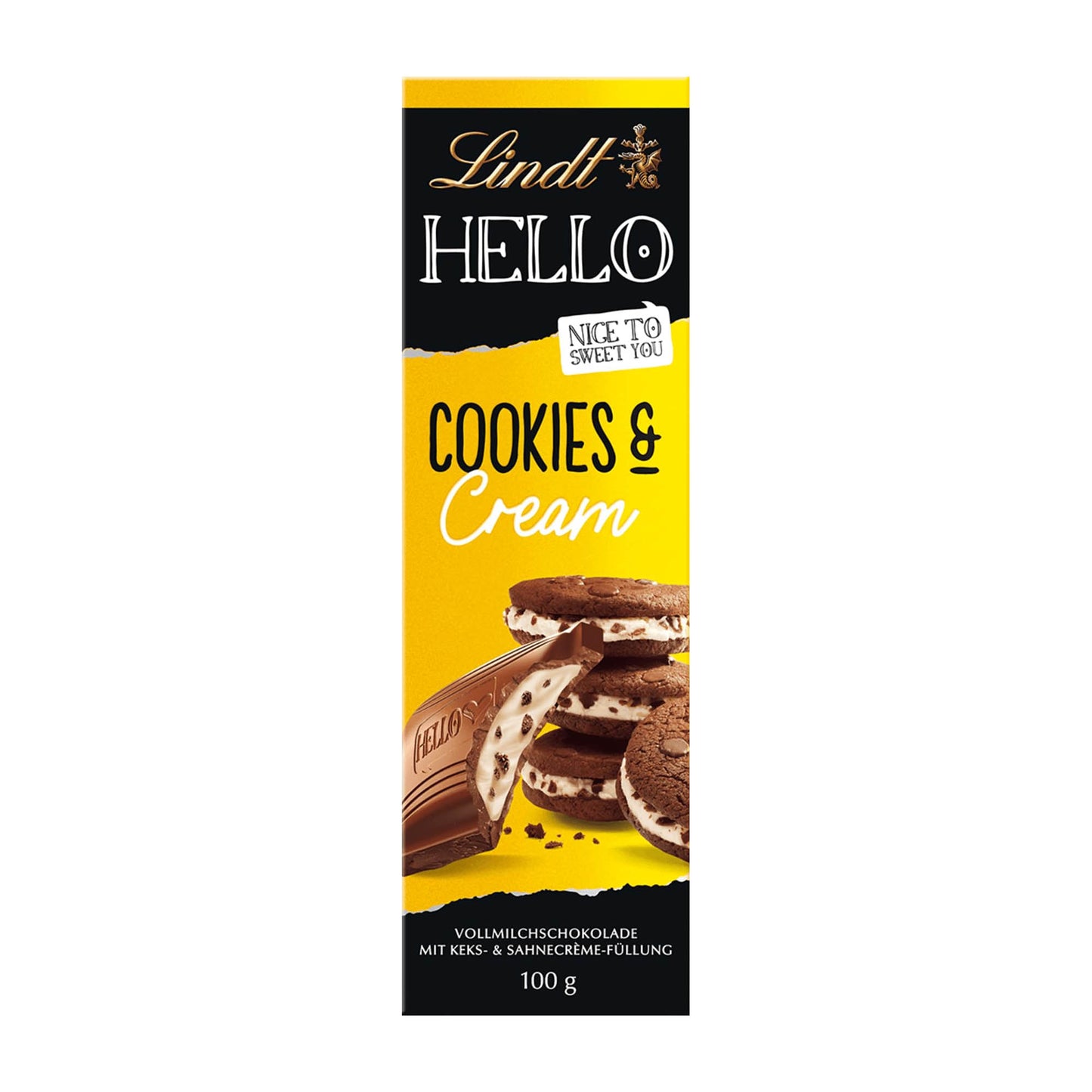 Lindt Hello Cookies & Cream Milk Chocolate Bar, 100 g