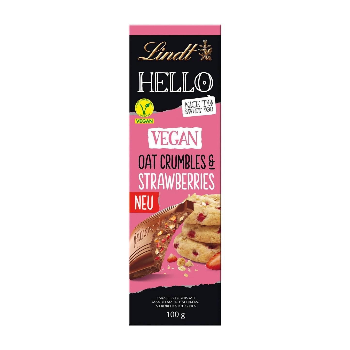 Lindt Hello Vegane Schokoriegel Haferkrümel & Erdbeeren, 100 g