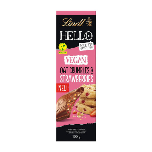 Lindt Hello Vegane Schokoriegel Haferkrümel & Erdbeeren, 100 g