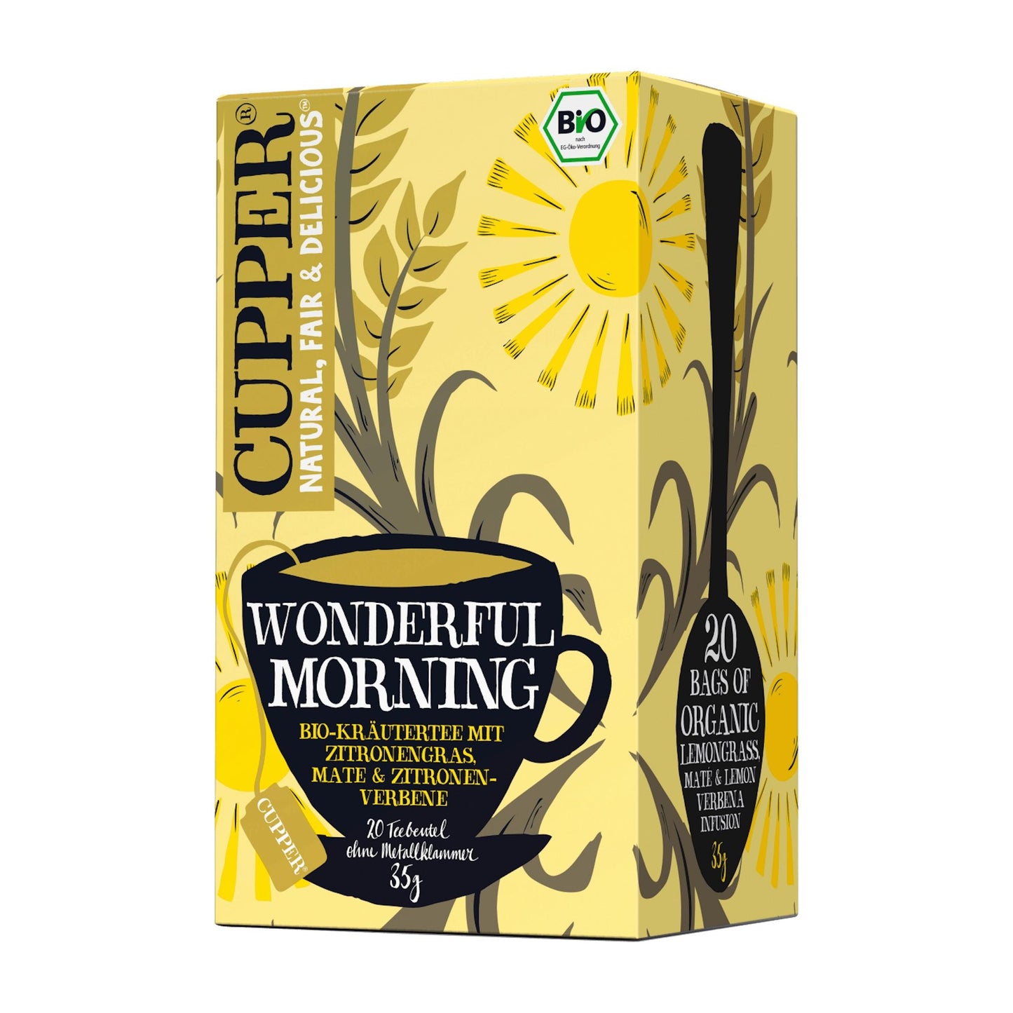 Cupper Wonderful Morning lemongrass, mate & lemon verbena herbal tea, 20 Count