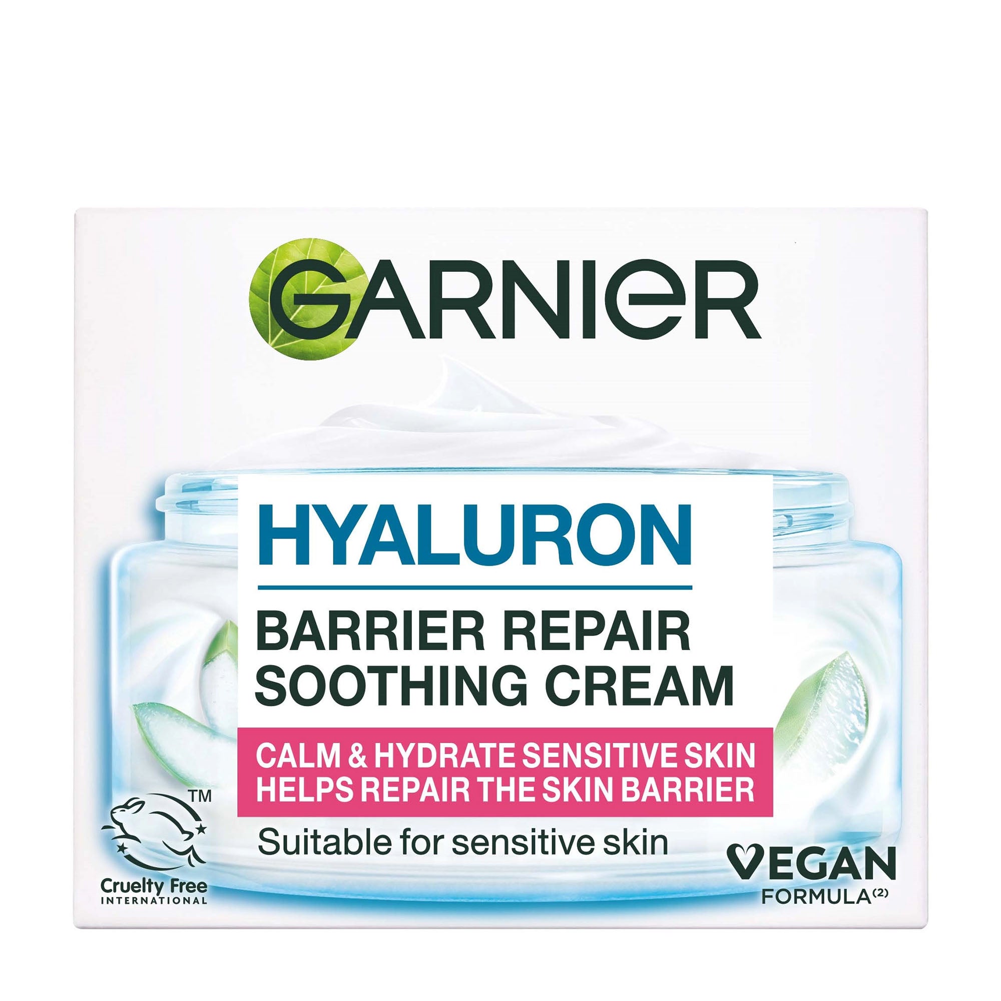 Box of Garnier Hyaluron Barrier Repair Soothing Cream on a white background