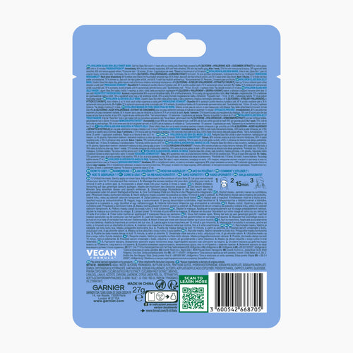 GARNIER Mascarilla de Tejido de Gelatina HYALURON Glass Skin, 1 unidad