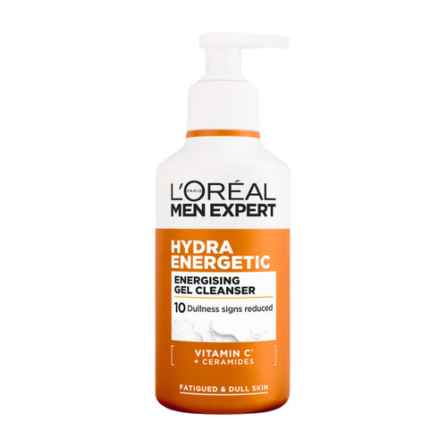L'Oreal Men Expert Hydra Energetic energizing gel cleanser bottle on a white background