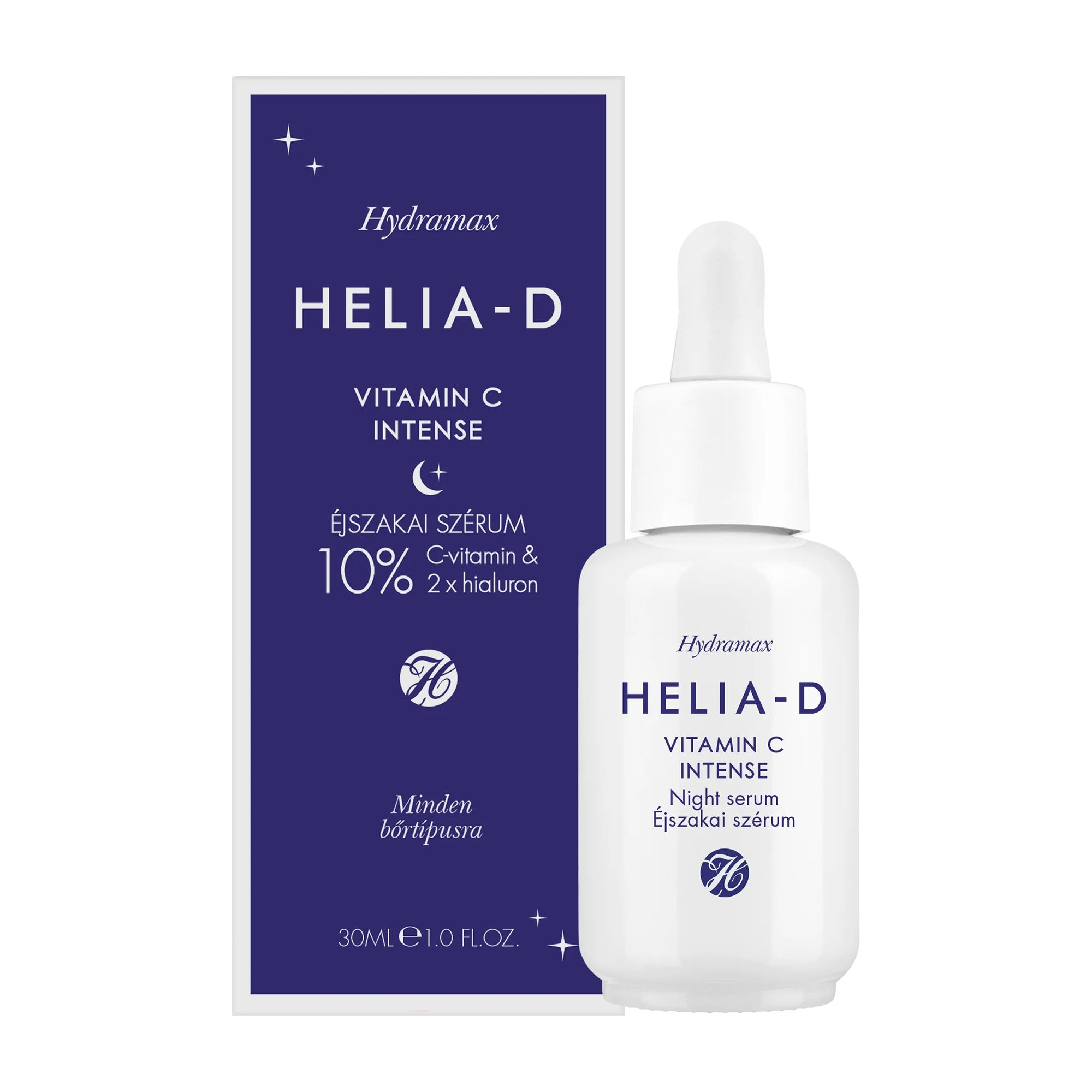 Helia-D Hydramax Vitamin C Intense night serum packaging on a white background.