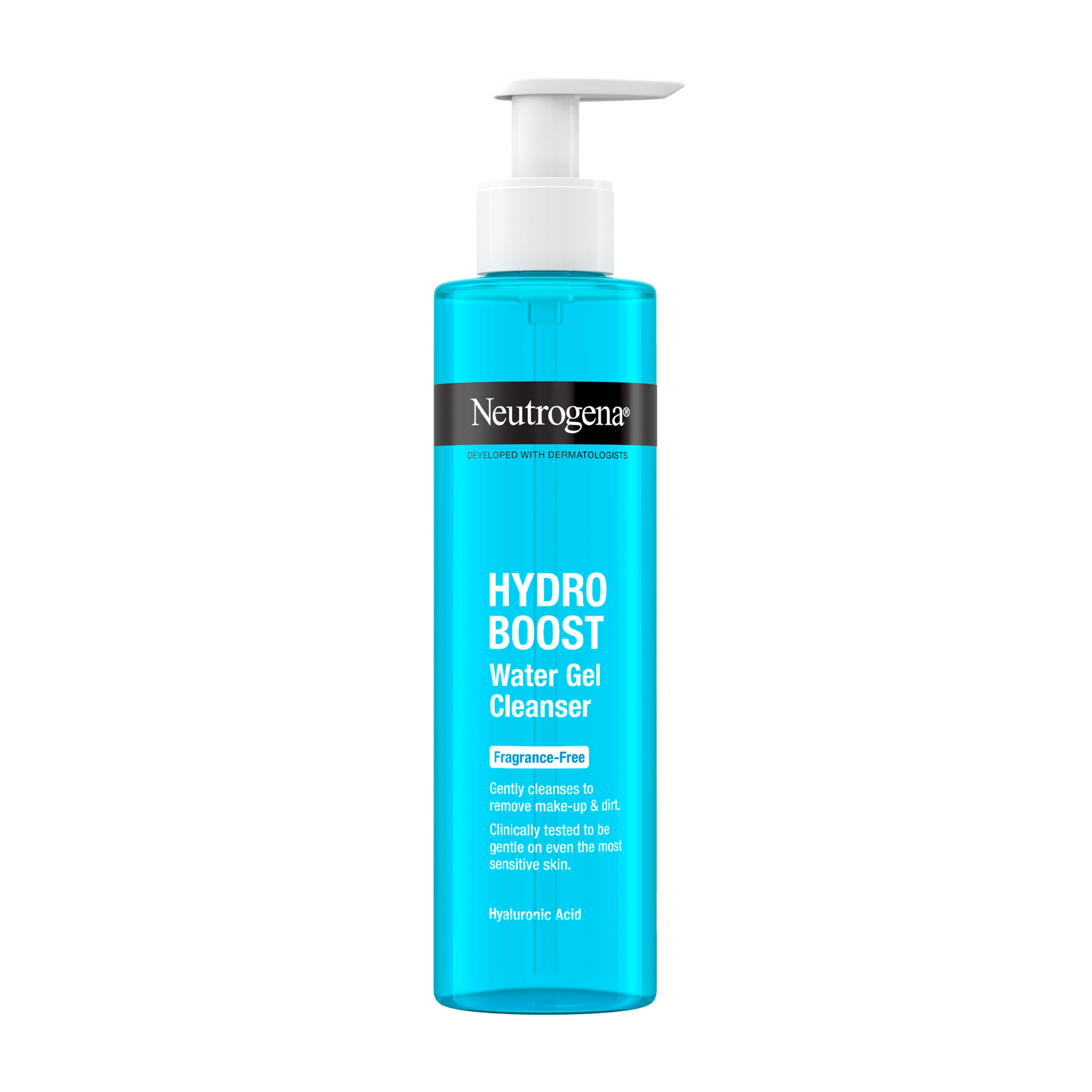 Neutrogena Hydro Boost Water Gel Cleanser Fragrance Free pump bottle on a white background