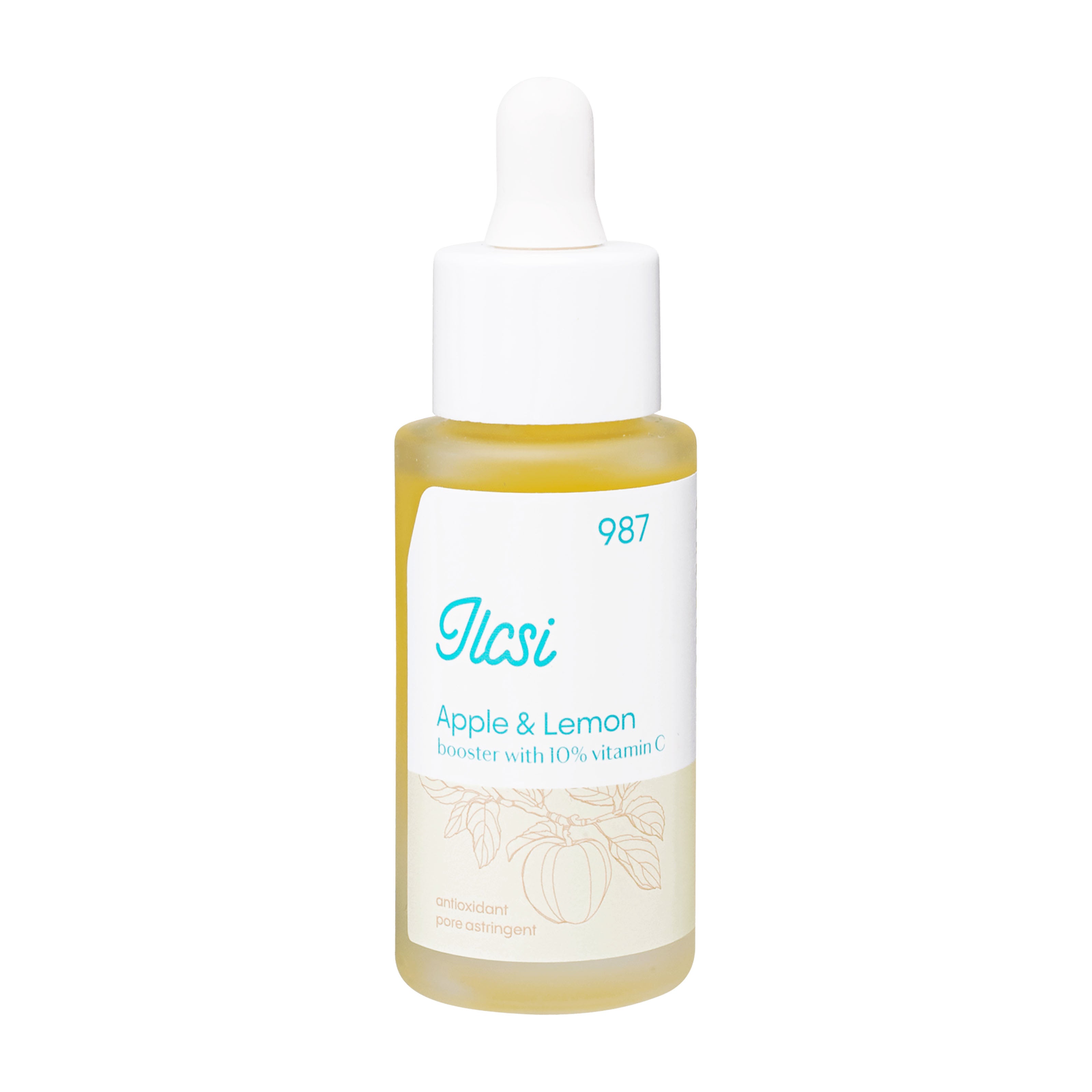 Bottle of Ilcsi Apple and Lemon Booster product on a white background
