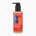A bottle of Ilcsi Sour Cherry & Blackthorn Face Cleanser with a black pump dispenser and a bright orange label, set against a plain light gray background.