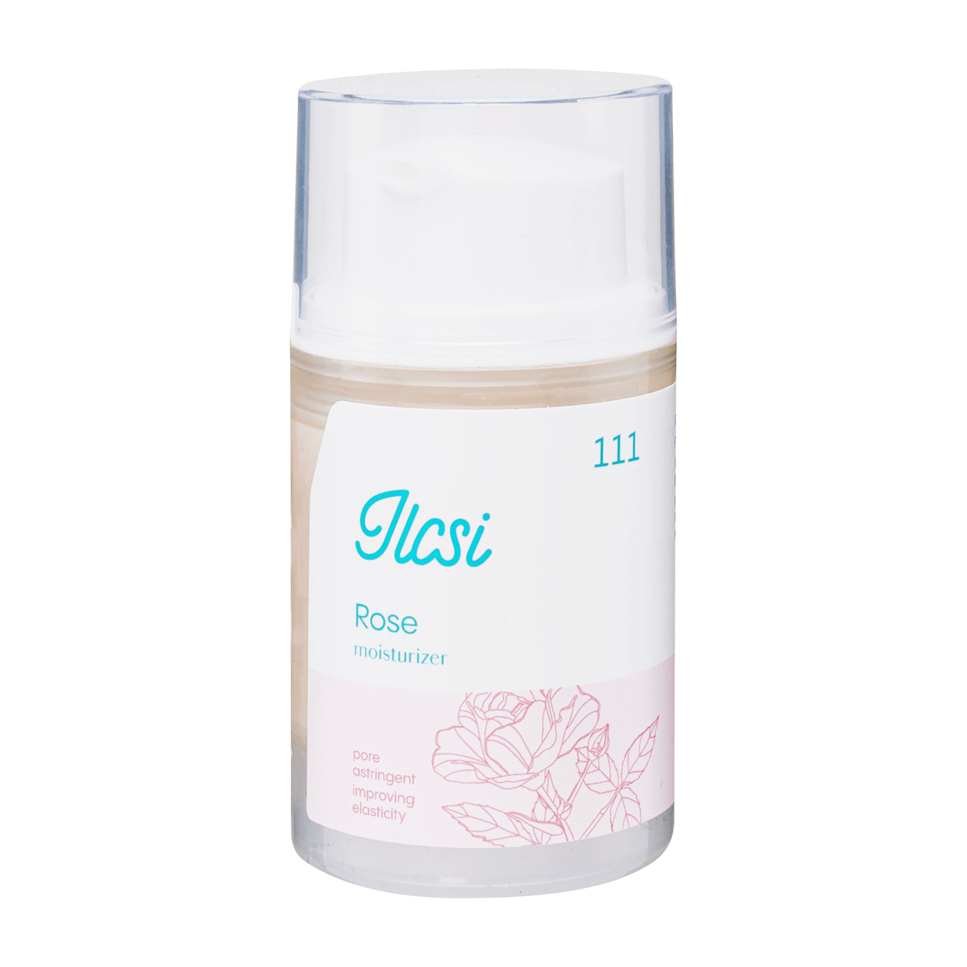 Ilcsi Rose moisturizer bottle on a white background