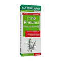 Bottle of Naturland Inno Rheuma massage oil, 180 mL with green and white labeling, predominantly displaying rosemary and lavender imagery.
