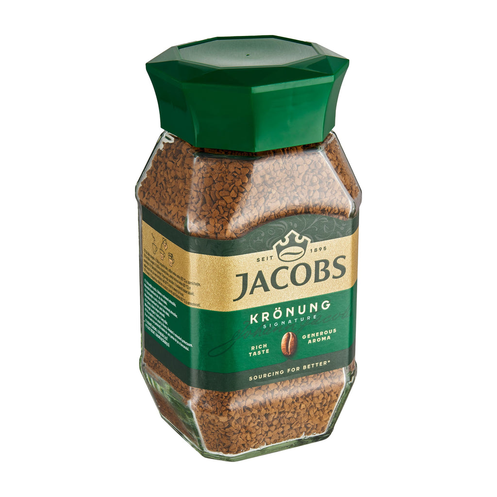 Jar of Jacobs Krönung instant coffee on a white background