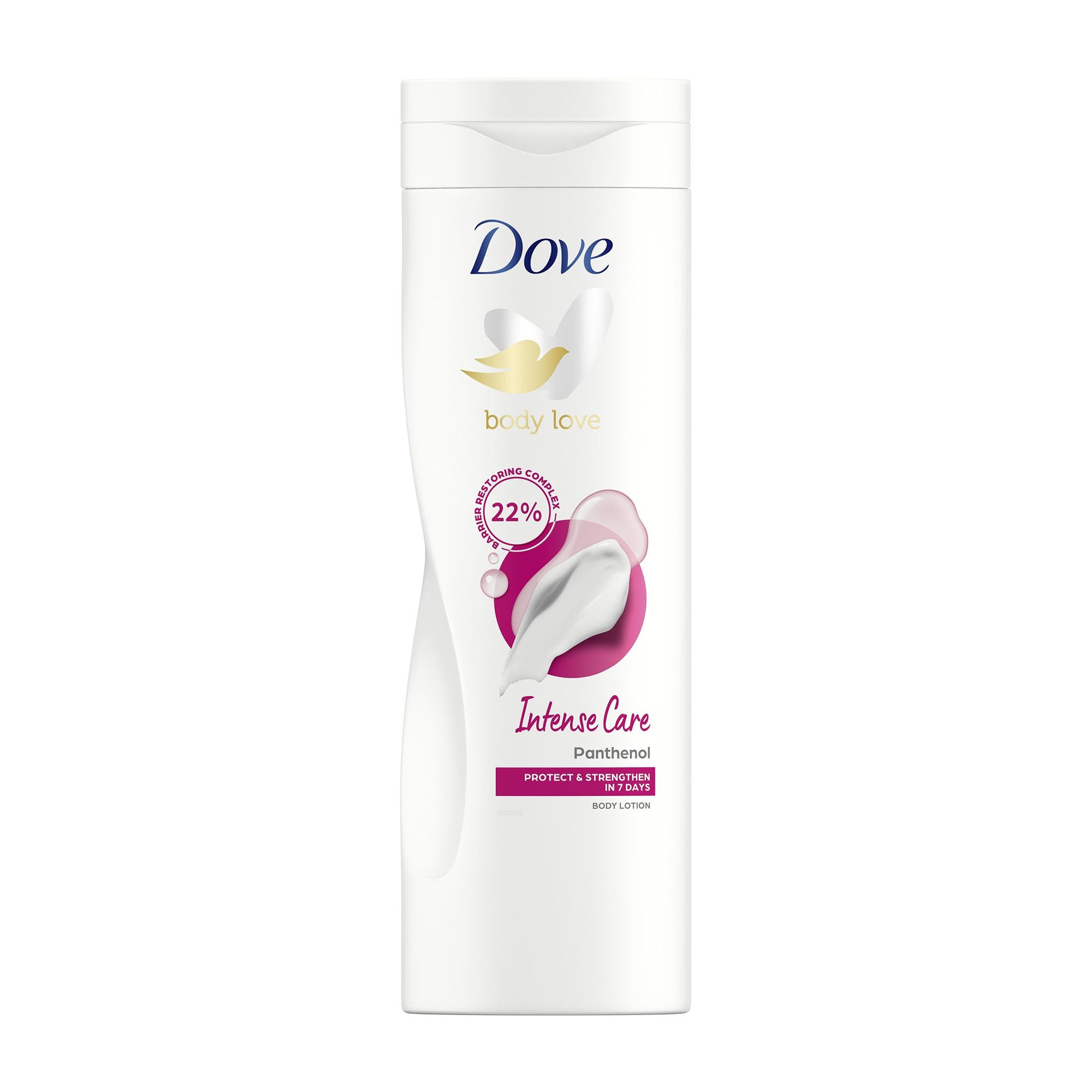 Dove Intense Care body lotion packaging on a white background