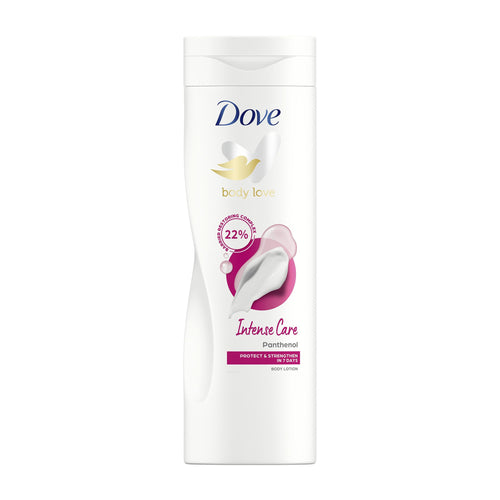 Dove Intense Care body lotion packaging on a white background