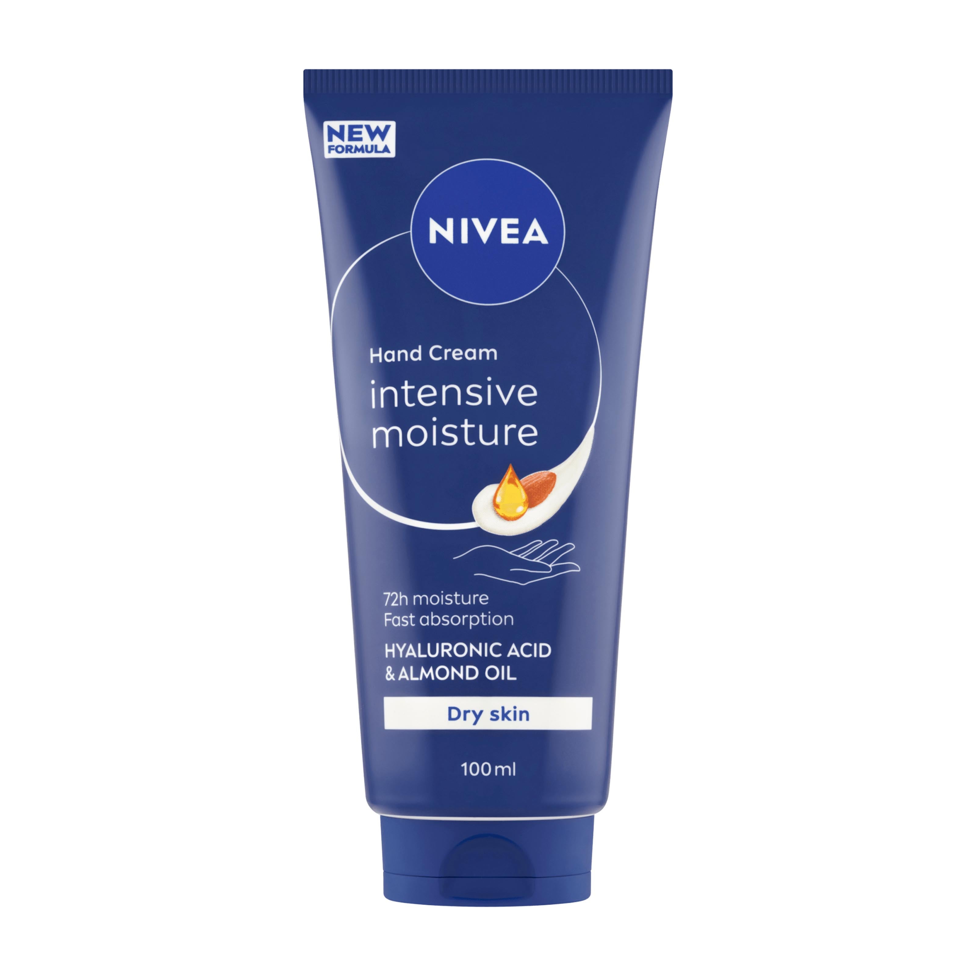 Nivea intensive moisture hand cream tube on a white background