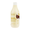 A bottle of INTRA gourmand Coconut Pina Colada Bath & Shower gel, featuring a cream-colored bottle with a white cap and a label showing a coconut illustration.