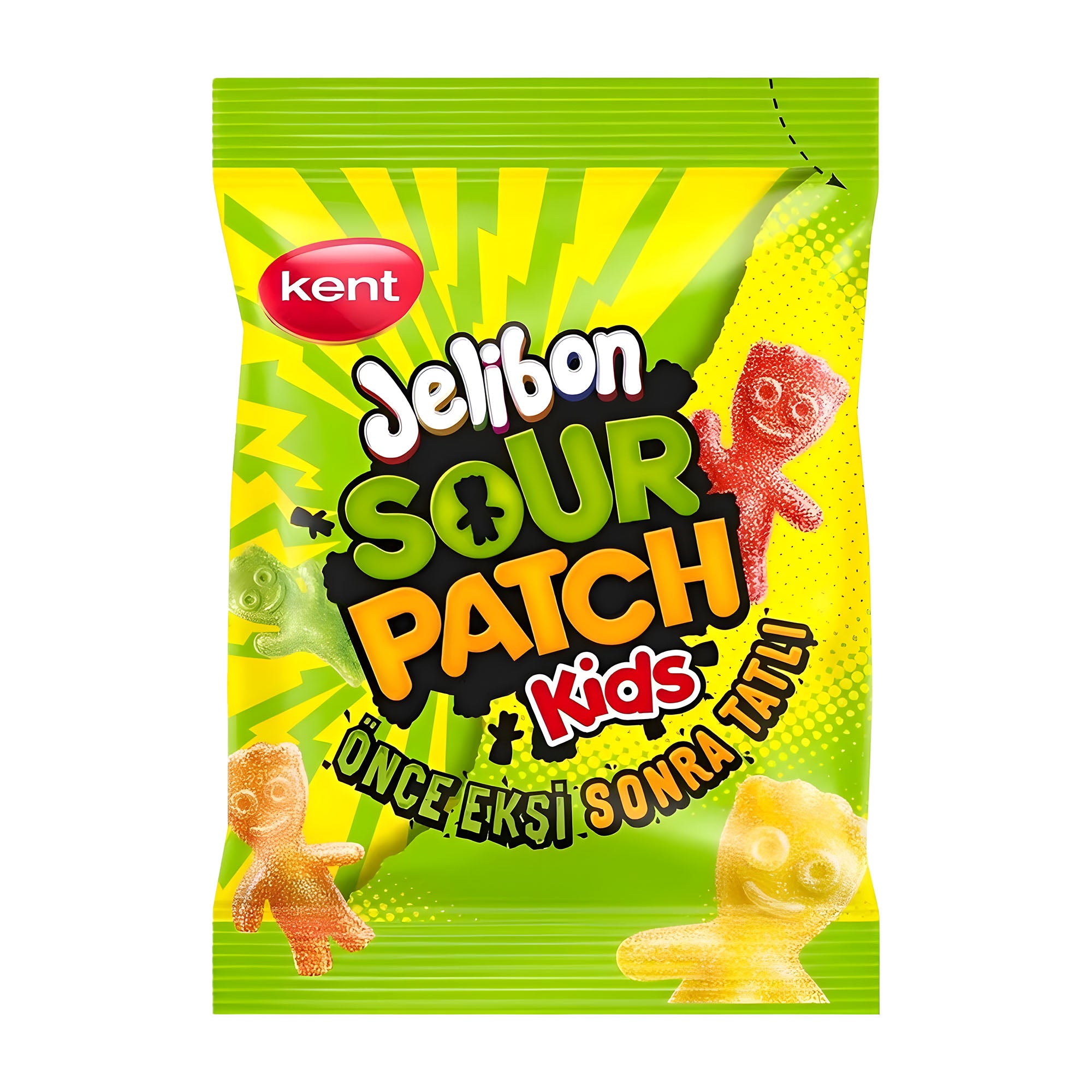 Kent Jelibon Sour Patch Kids gummy candy packaging on a white background