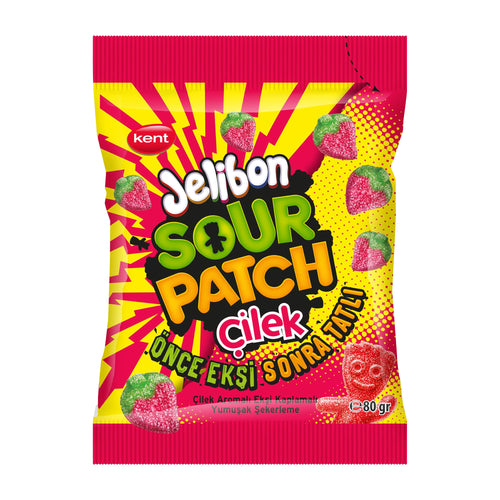 Kent Jelibon Sour Patch Strawberry gummy candy packaging on a white background