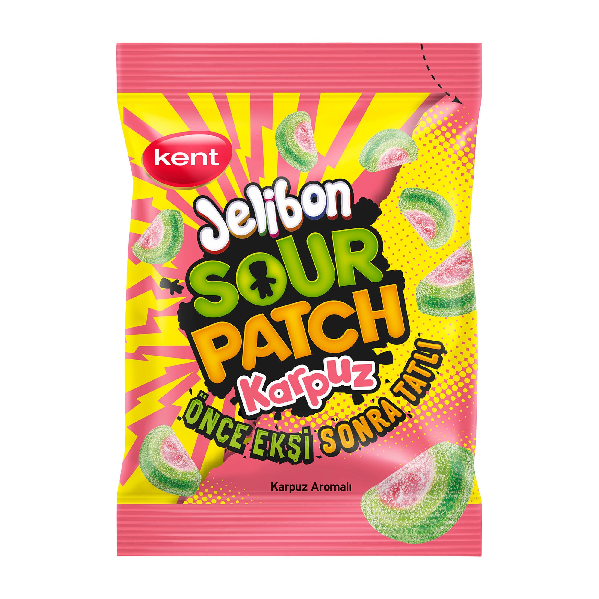 Kent Jelibon Sour Patch Watermelon gummy candy packaging on a white background