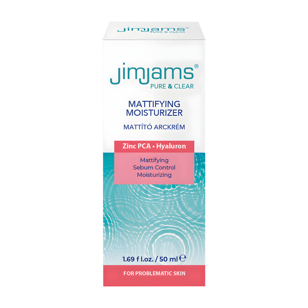 Box of JimJams Pure & Clear Mattifying Sebum Control Moisturizer on a white background