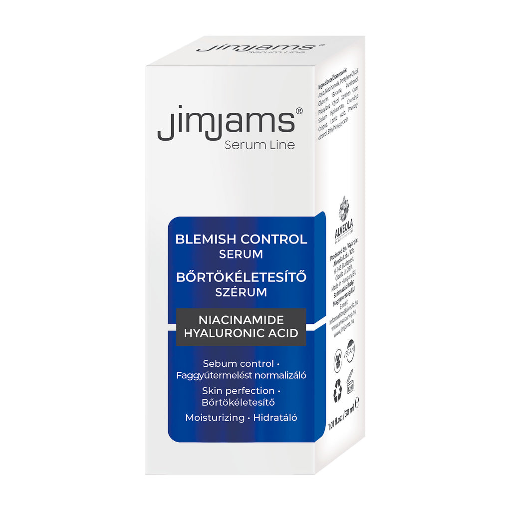 Jimjams blemish control serum packaging on a white background