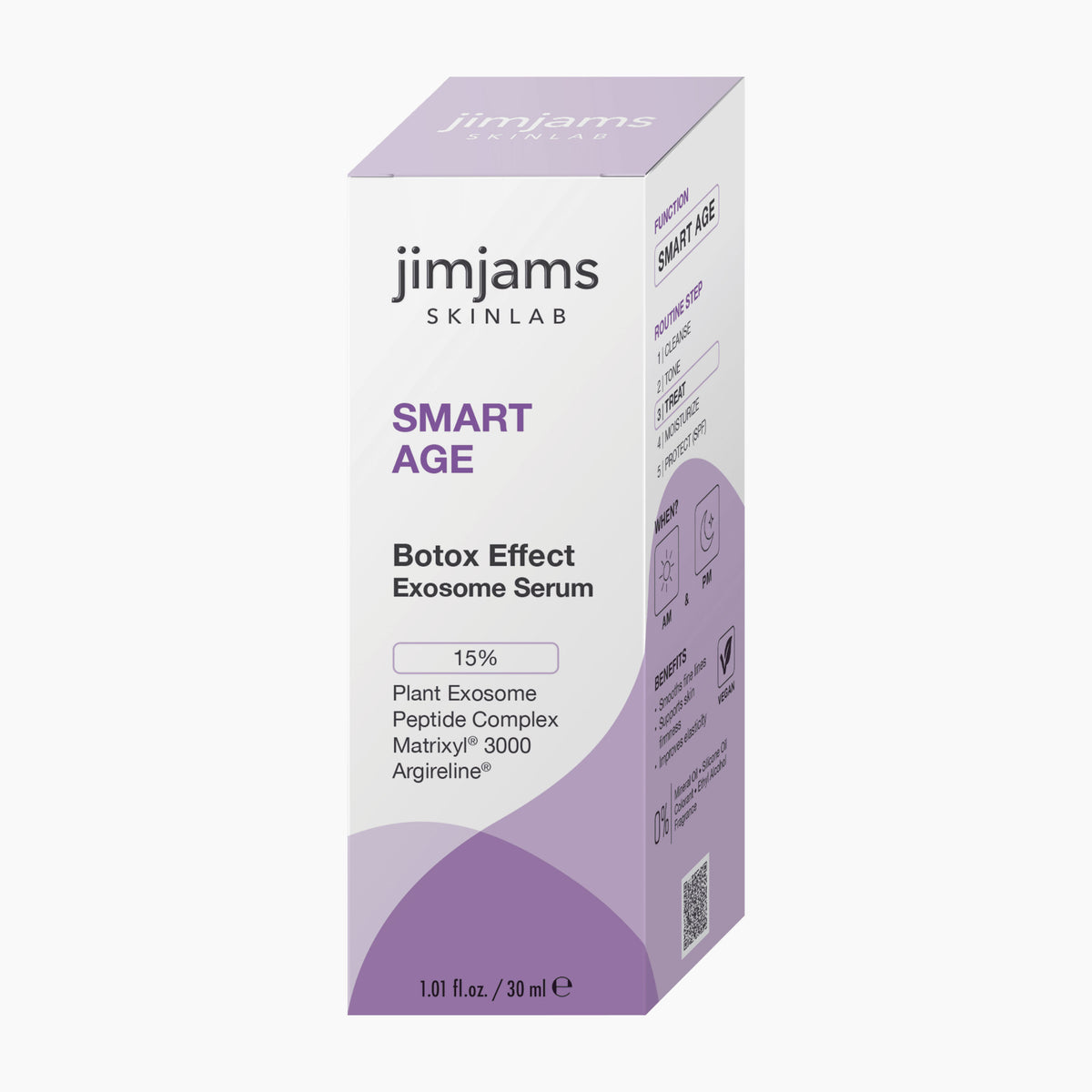 Jimjams Skinlab Smart Age Botox Effect Exosome Face Serum box on a light gray background.