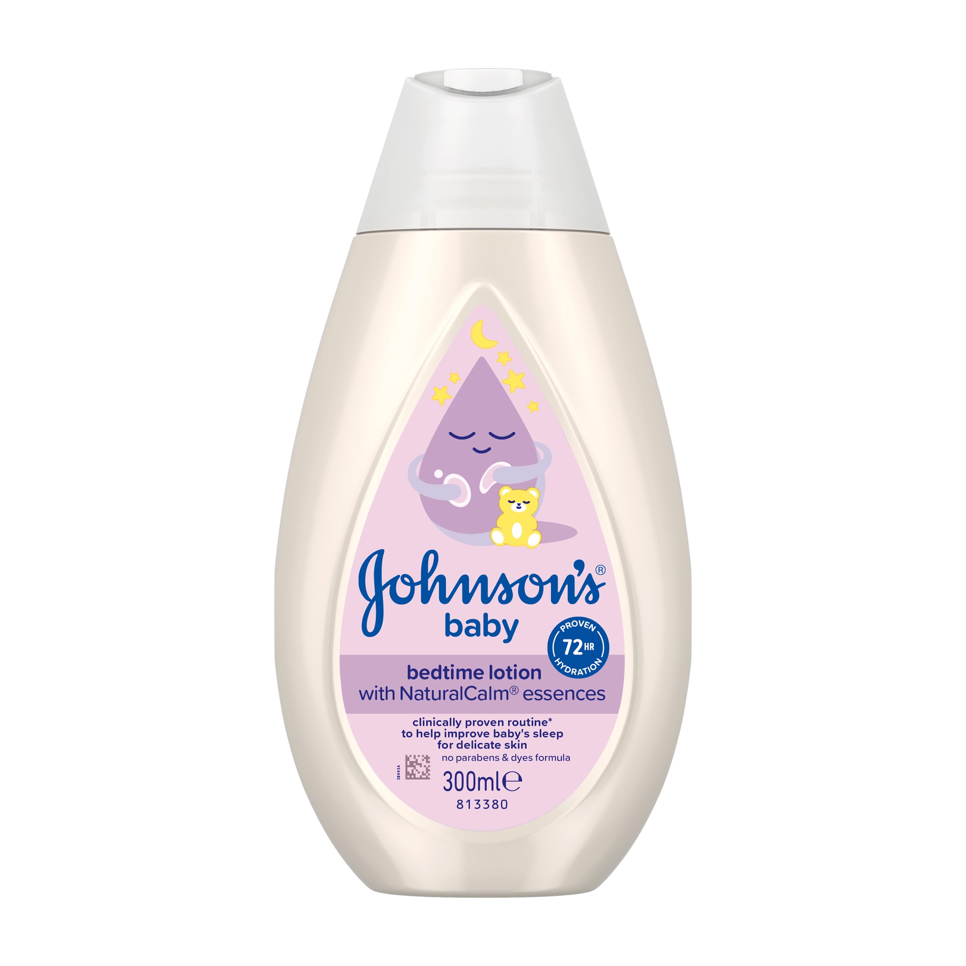 Johnson's Baby bedtime lotion bottle on a white background