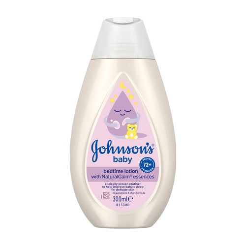 Johnson's Baby bedtime lotion bottle on a white background