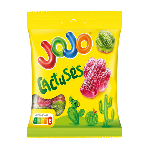Packaging of JoJo Cactuses gummy candies with colorful design on a white background