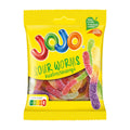 Packaging of JOJO Sour Worms gummy candies with a yellow background