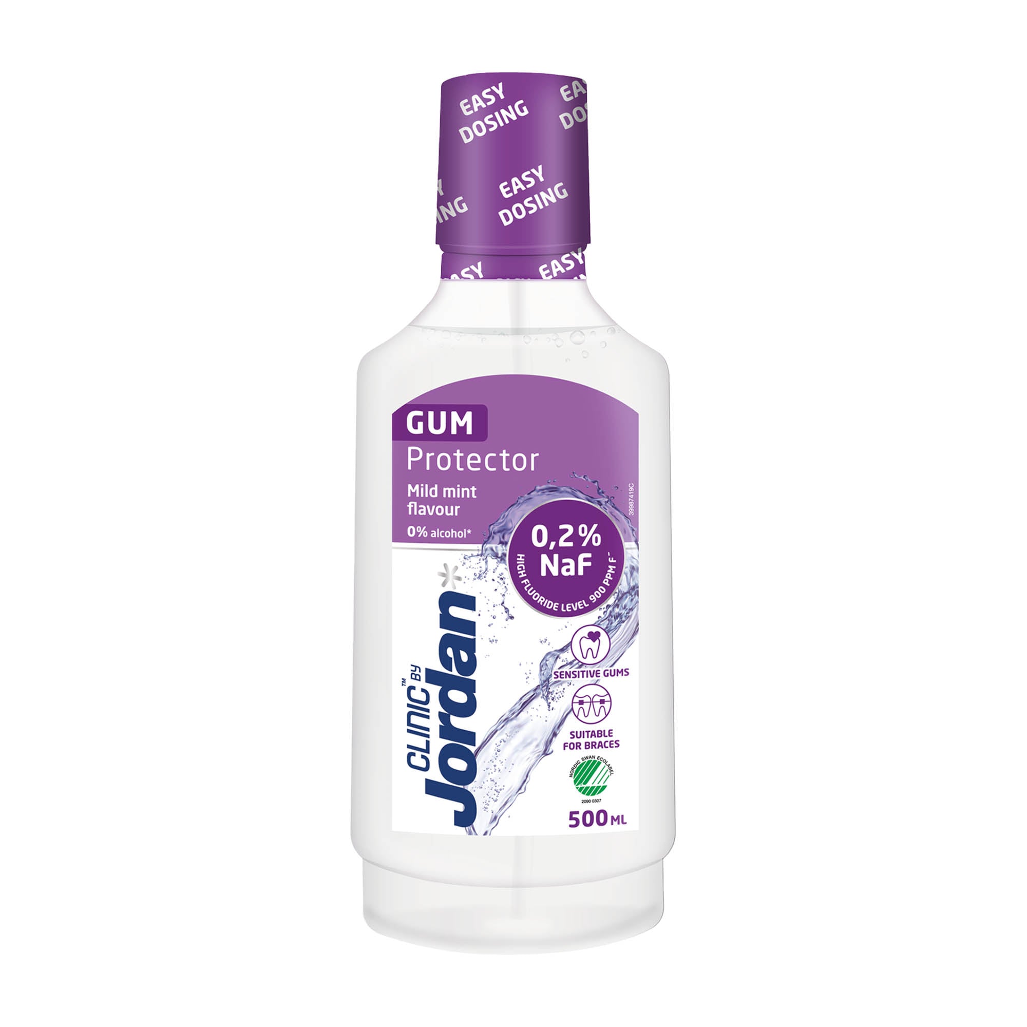 Bottle of Jordan Clinic Gum Protector mouthwash on a white background