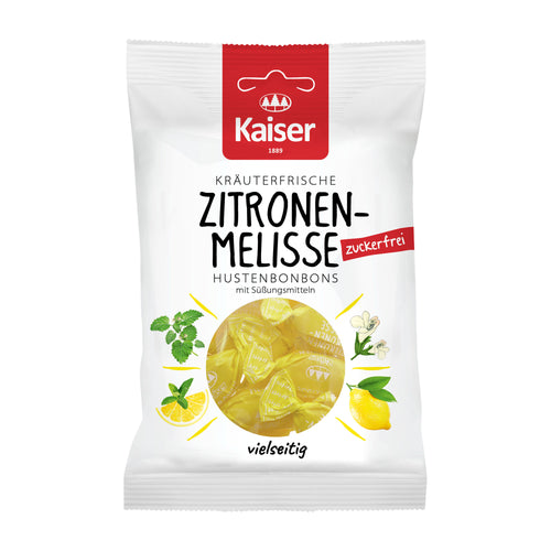 Kaiser lemon balm sugar-free candy package on a white background