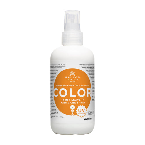 Kallos KJMN Color Leave-In Hair Care Spray bottle on a white background