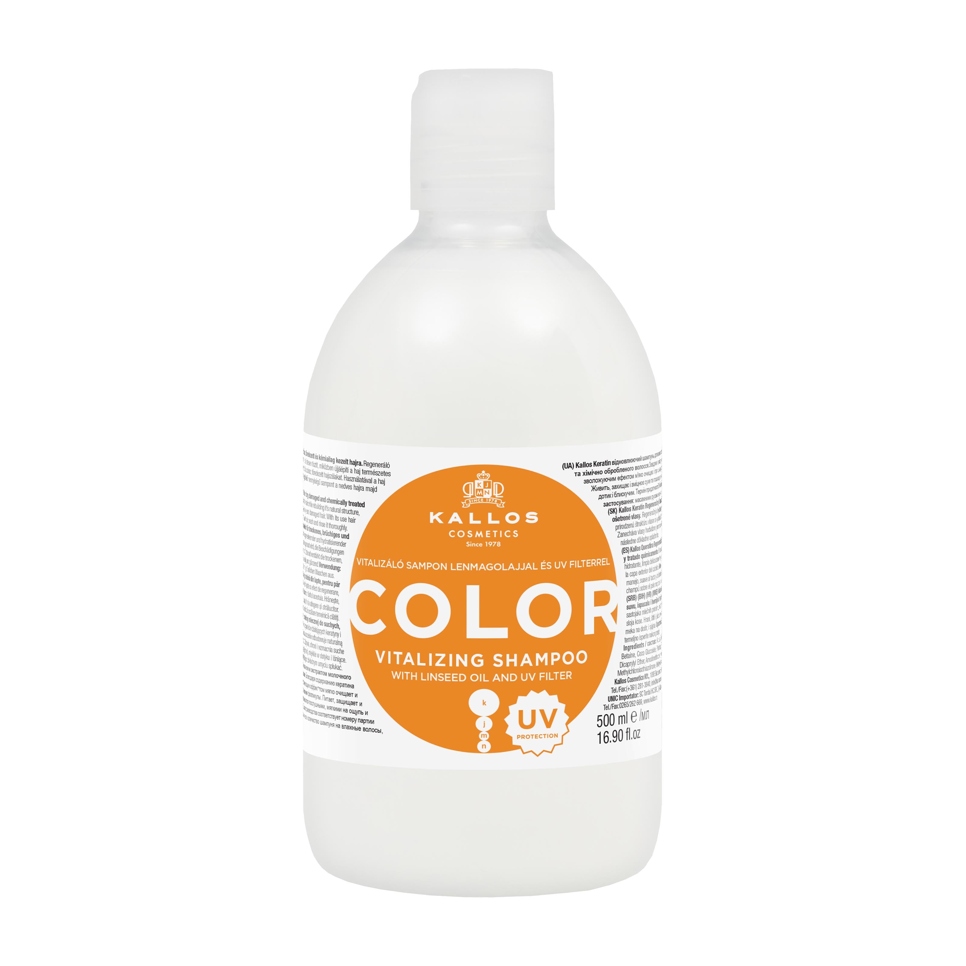 Kallos KJMN Color Vitalizing Shampoo bottle on a white background