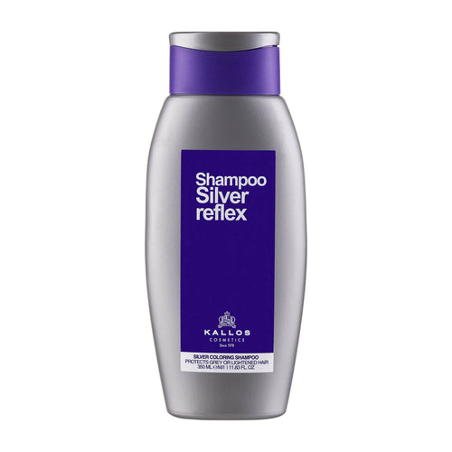 Kallos Silver Reflex Shampoo bottle with purple label on a white background