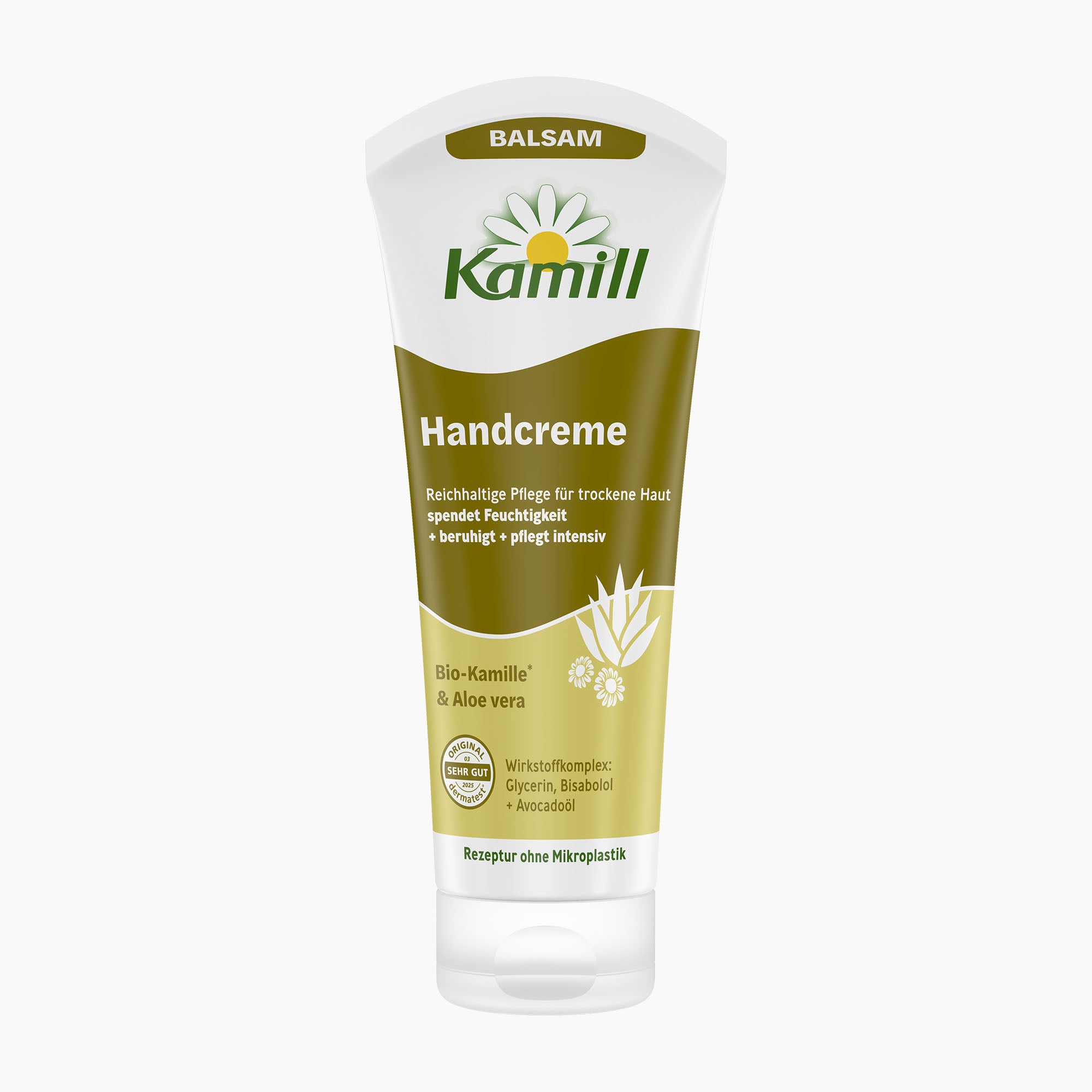 Kamill Balsam Hand Cream tube on a light gray background.