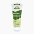 A squeeze tube of Kamill Classic hand cream, featuring a white and green design with a chamomile logo, set against a plain light gray background.