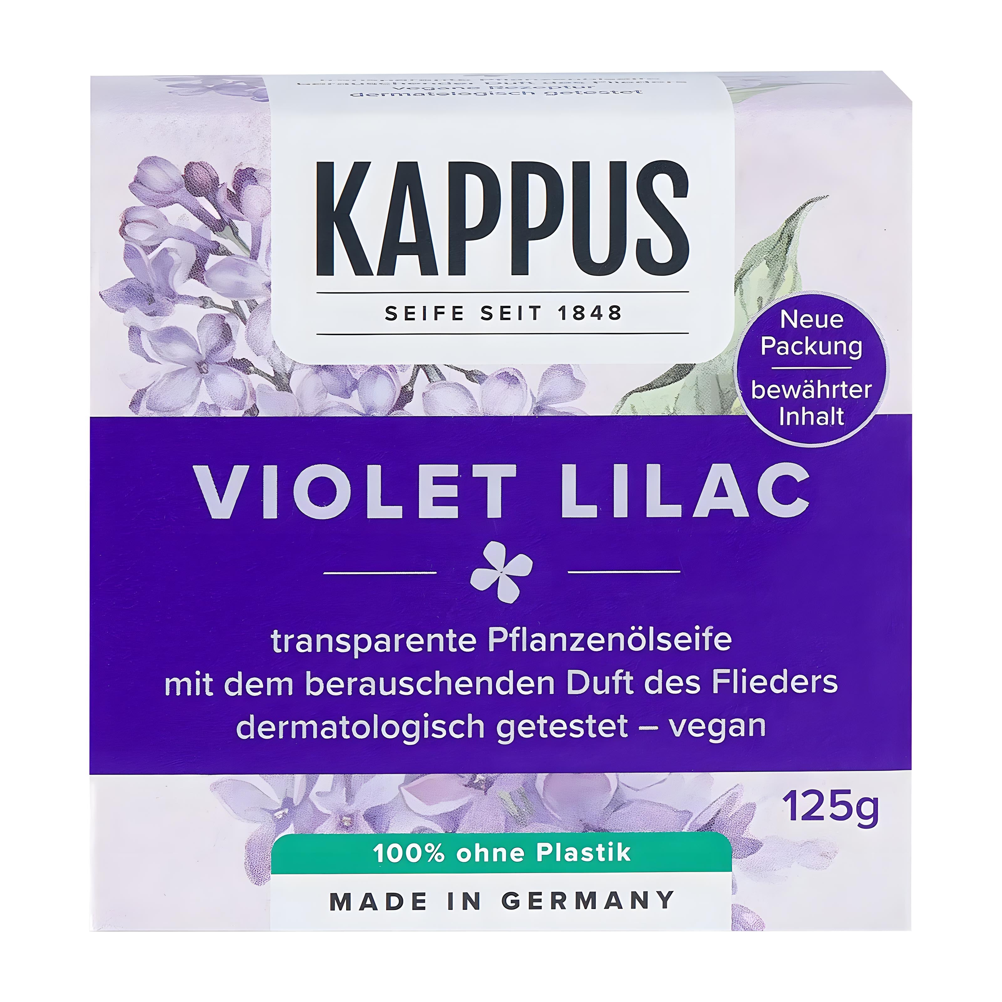 Kappus Violet Lilac soap packaging with floral design on a white background