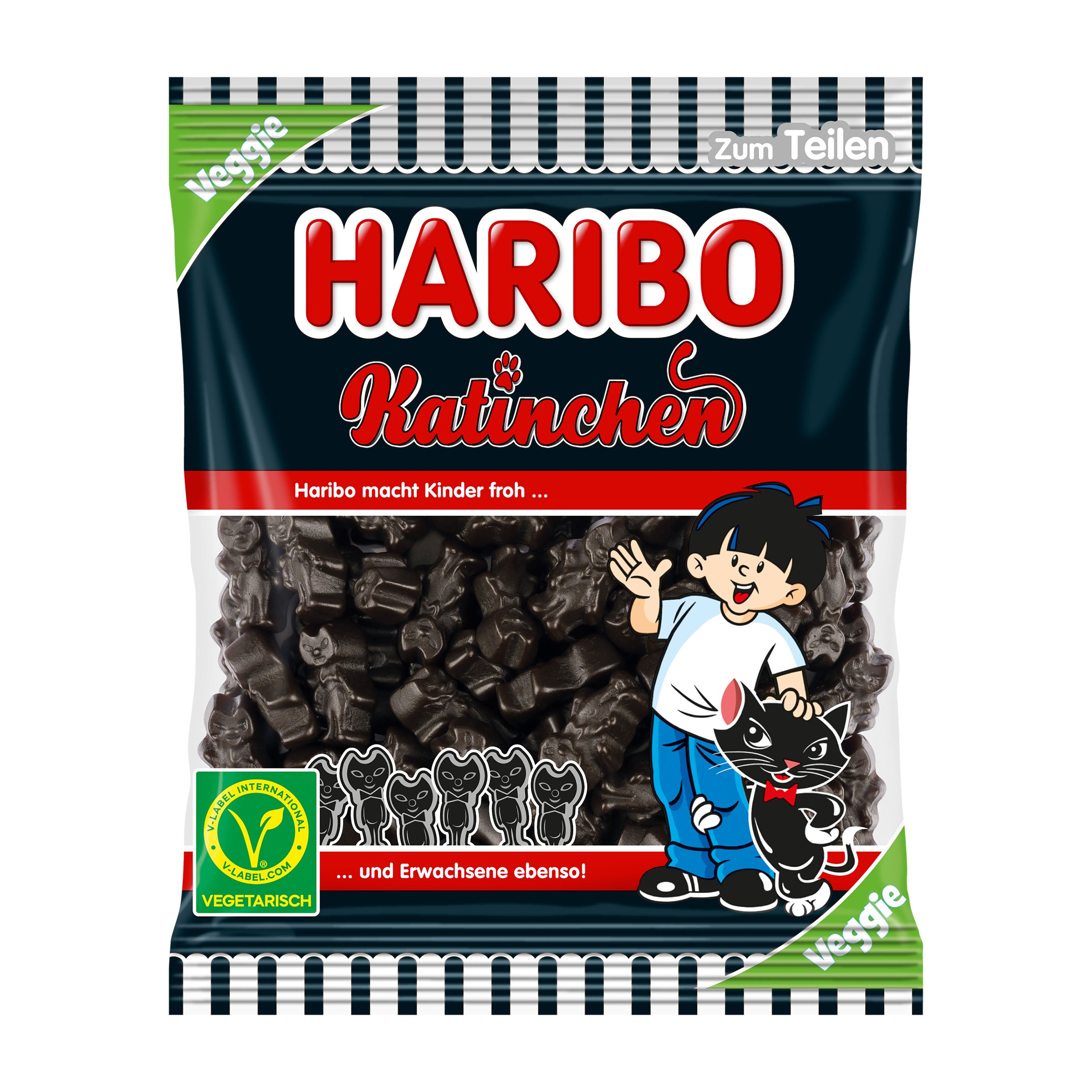 Haribo Katinchen licorice candy package with cartoon character on a white background