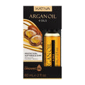 Kativa Argan Oil 4 Oils hair oil packaging with oil bottle and nuts on a white background