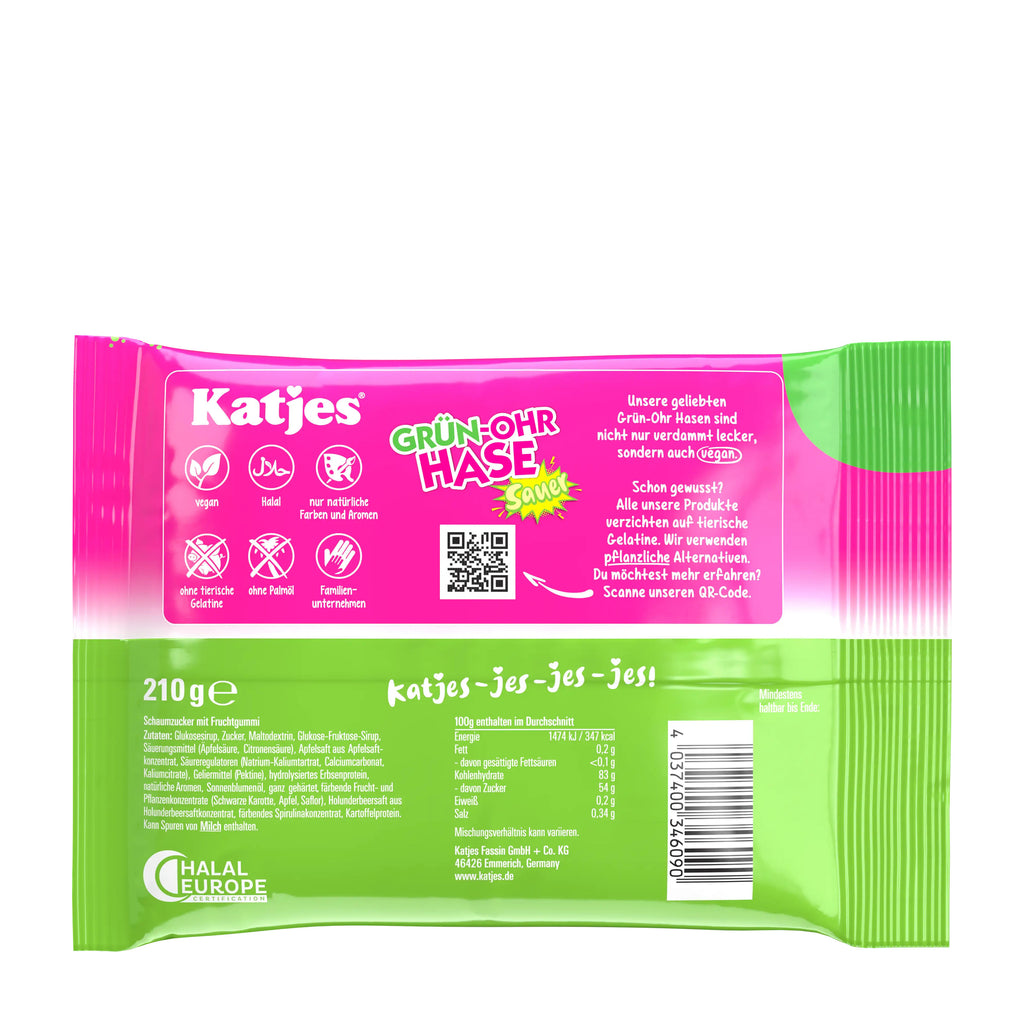 Katjes Gummy Candy Green-Ear Bunny Sour, 210 g