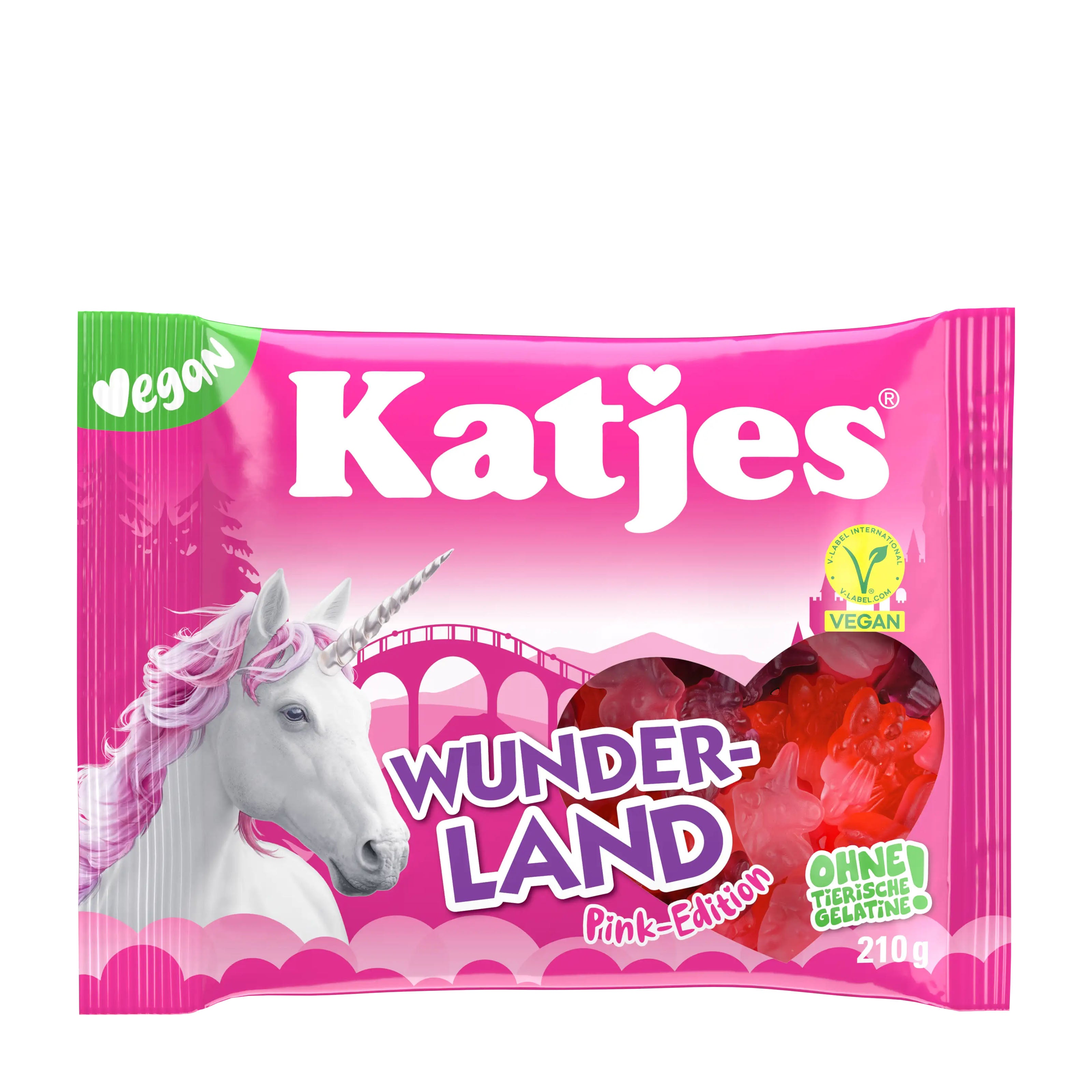 Packaging of Katjes Wunderland Pink Edition Gummy Candy with a unicorn illustration on a white background
