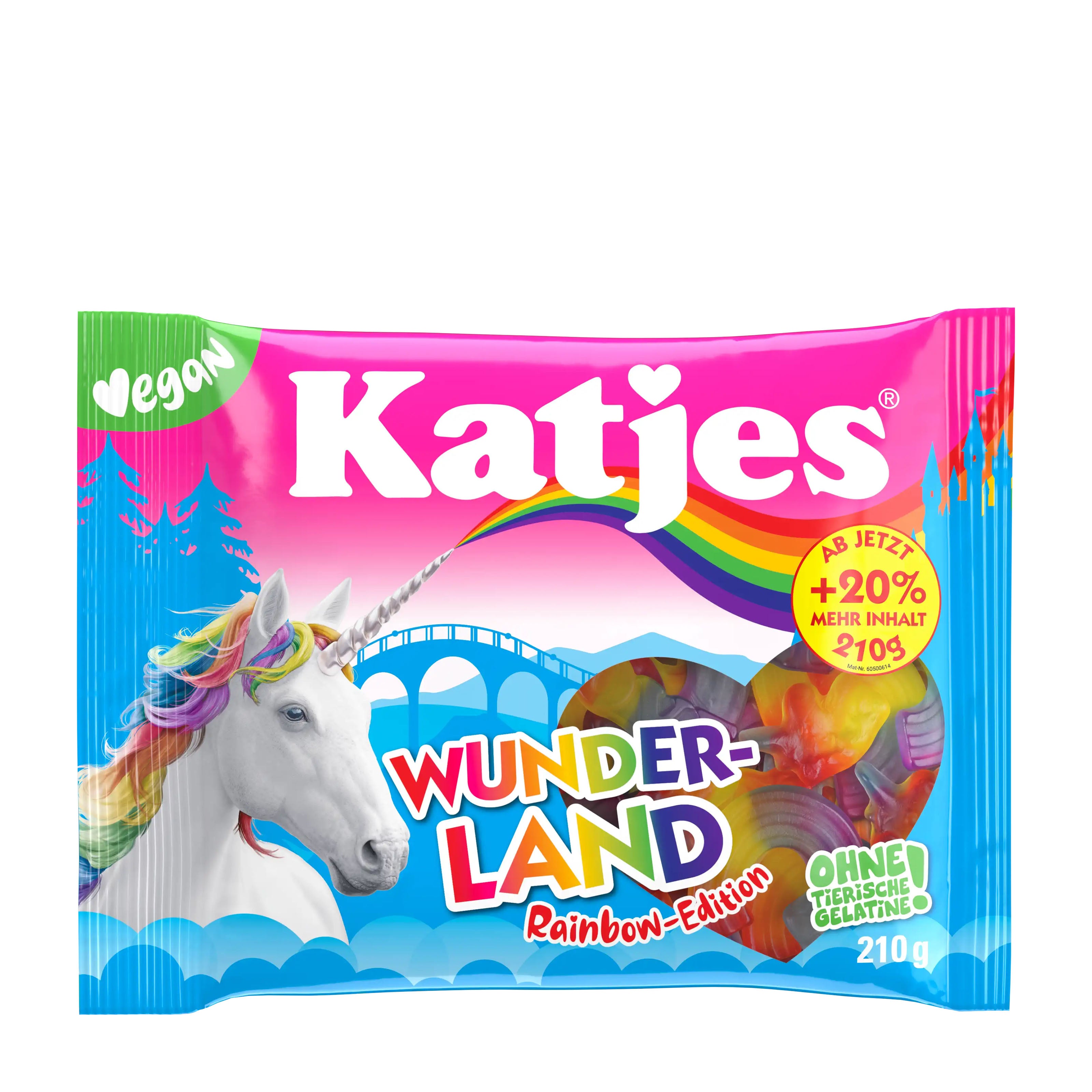 Katjes Wunderland Rainbow Edition gummy candy package with unicorn illustration on a white background