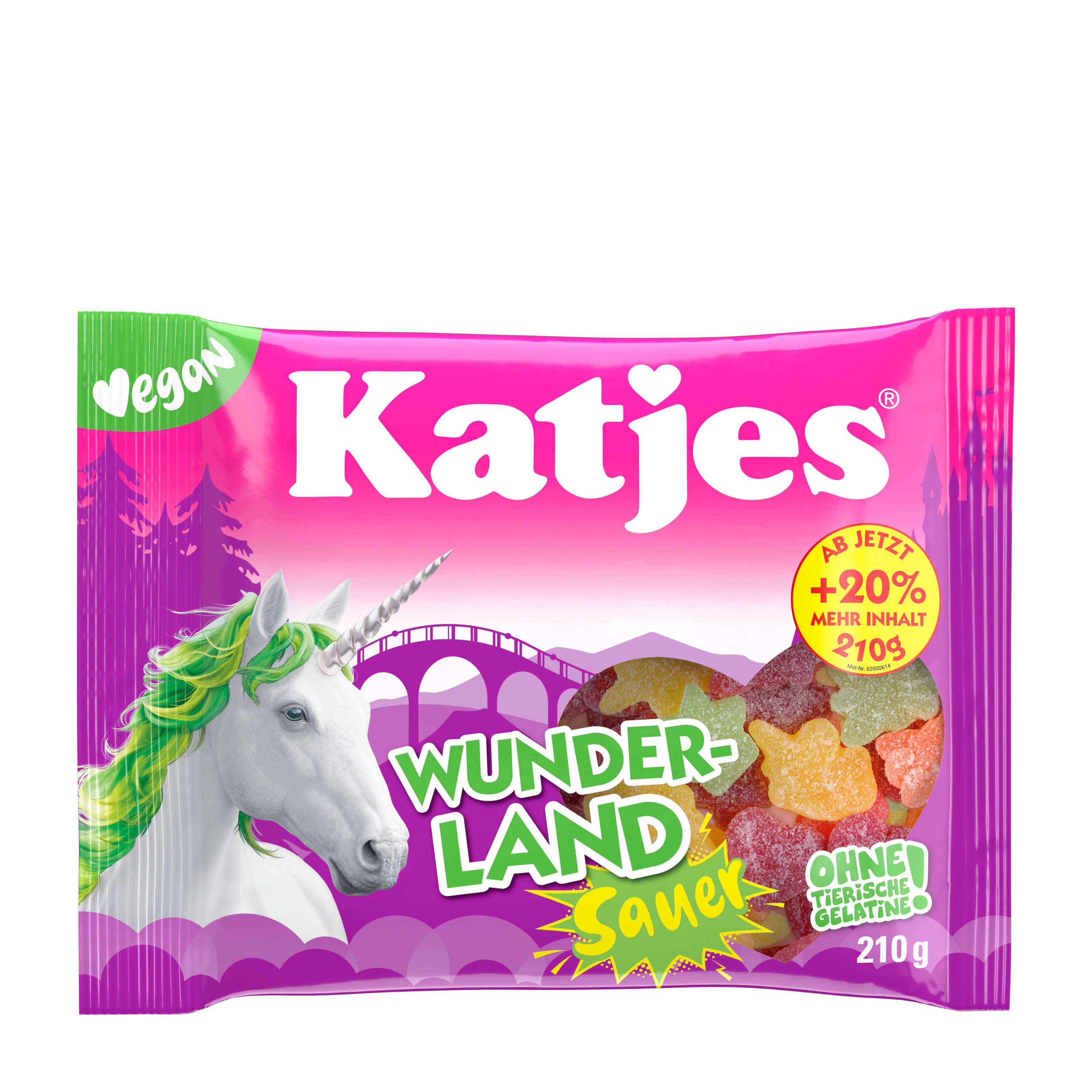 Katjes Wunderland Sour gummy candy package with unicorn illustration on a white background