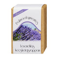 Kecsketej Lavender Goat's Milk soap bar with lavender design and text on a white background